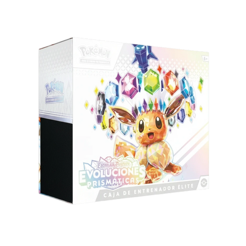Caja de Entrenador Élite InspectorTCG de Pokémon Evoluciones Prismáticas con ilustración de Eevee cristalino