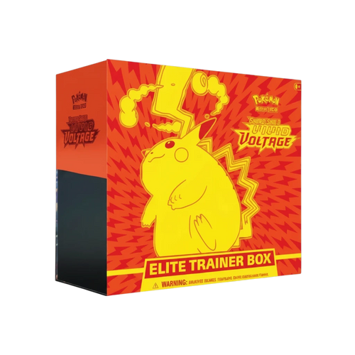 Caja Elite Trainer Box Vivid Voltage de InspectorTCG con diseño de Pikachu en color amarillo sobre fondo rojo