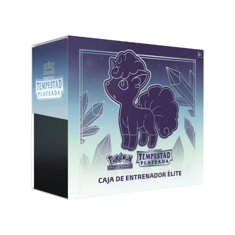 Caja de Entrenador Élite InspectorTCG Tempestad Plateada de Pokémon con Vulpix de Alola en color azul y plata