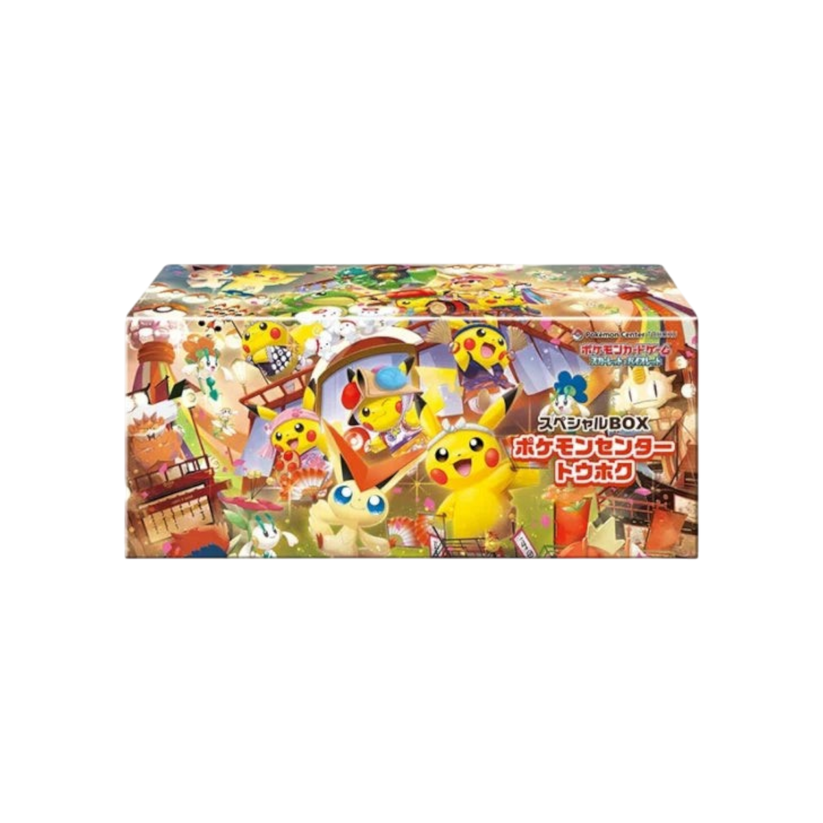 Caja especial Pokémon Center Tohoku de InspectorTCG con ilustraciones coloridas de Pikachu y otros Pokémon japoneses