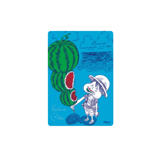 Carta coleccionable InspectorTCG Natsucomi 2026 de ONE PIECE Metakira con ilustración de Luffy y sandías