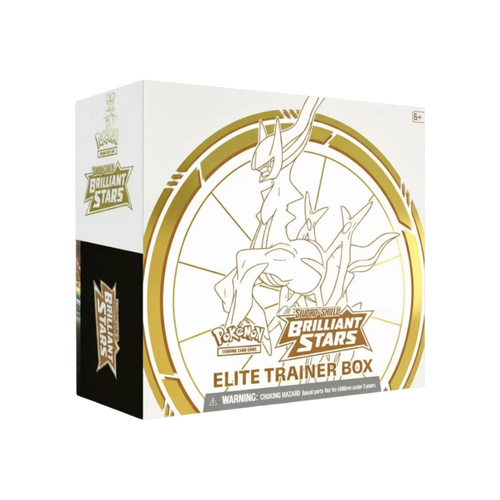 Elite Trainer Box de Pokémon Astros Brillantes de InspectorTCG con diseño de Arceus en blanco y dorado