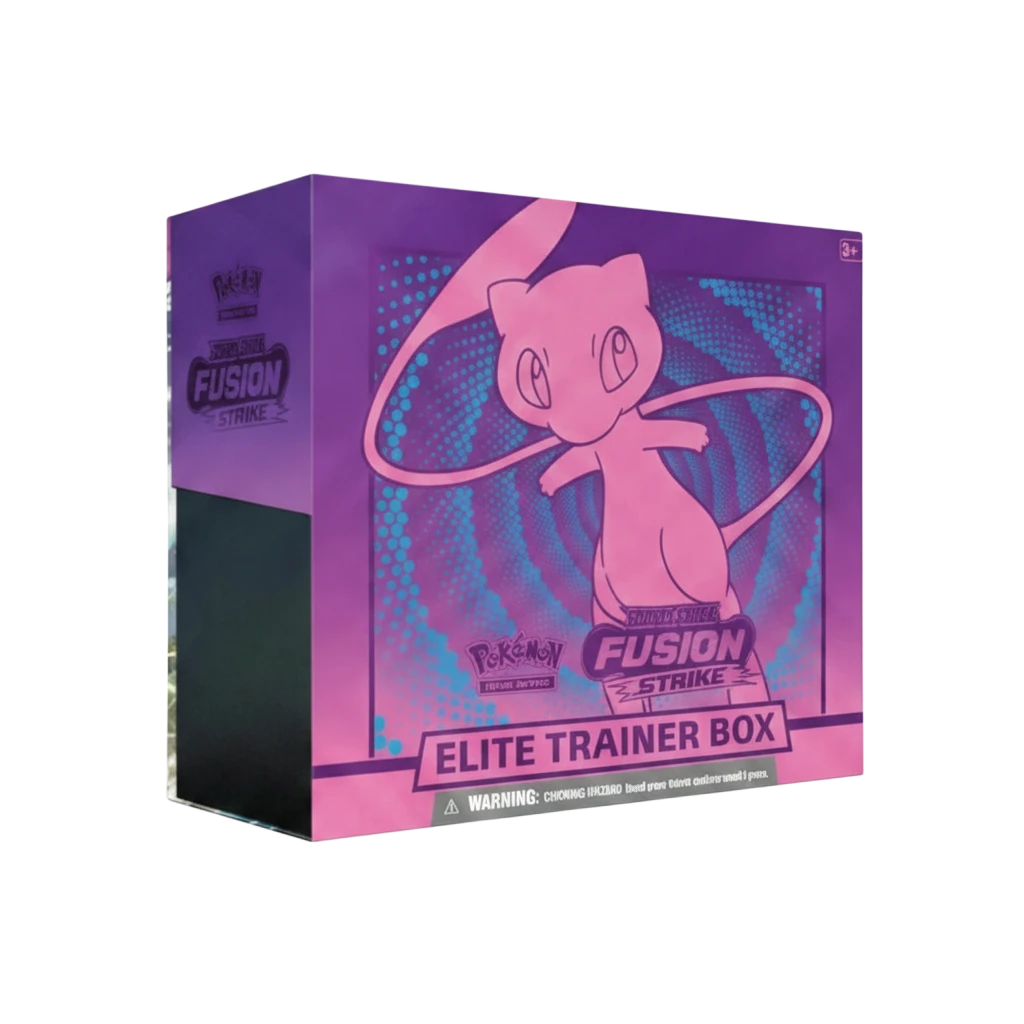 Elite Trainer Box Golpe Fusión de InspectorTCG con diseño morado y el Pokémon Mew en la caja de cartas coleccionables
