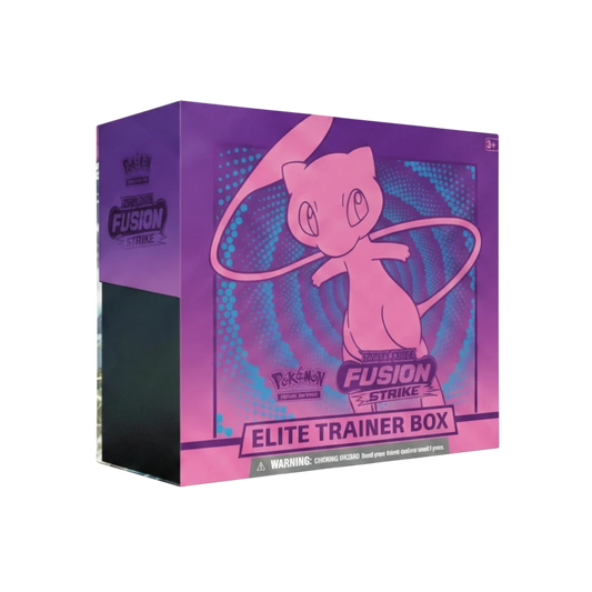 Elite Trainer Box Golpe Fusión de InspectorTCG con diseño morado y el Pokémon Mew en la caja de cartas coleccionables
