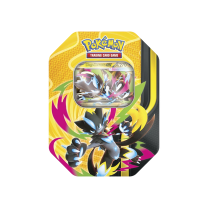 Lata Mega Forces InspectorTCG con carta coleccionable Mega-Zeraora ex de Pokémon JCC en estuche metálico amarillo