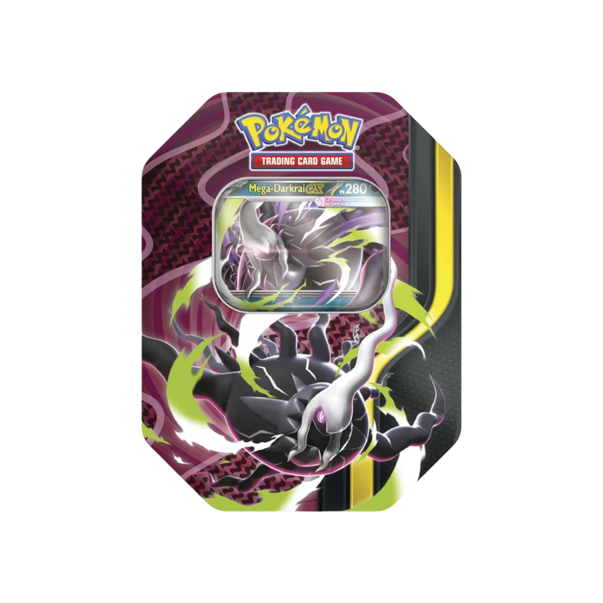 Lata coleccionable InspectorTCG Pokémon TCG Mega-Darkrai ex con diseño temático en tonos morados y negros