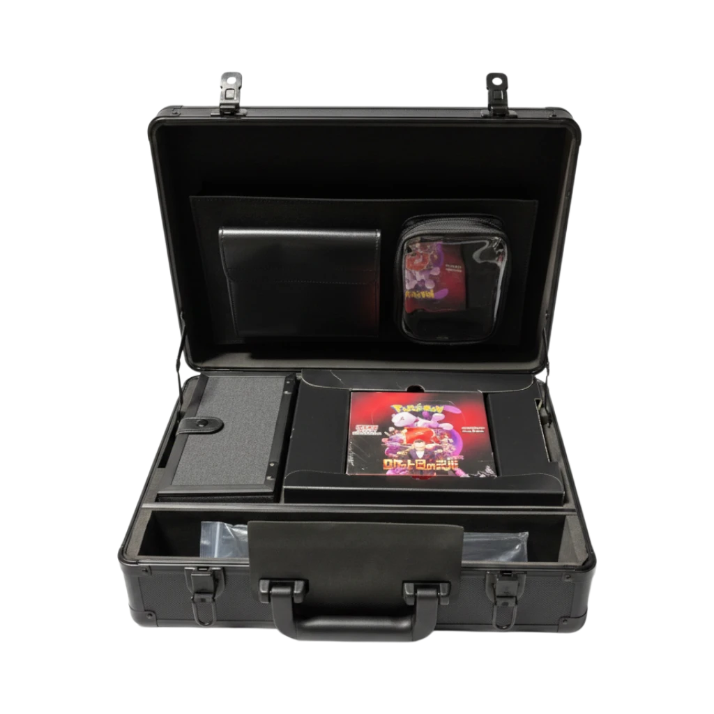Maletin Team Rocket InspectorTCG con set Glory of Team SV10, caja negra de coleccionista con sobres de cartas Pokémon