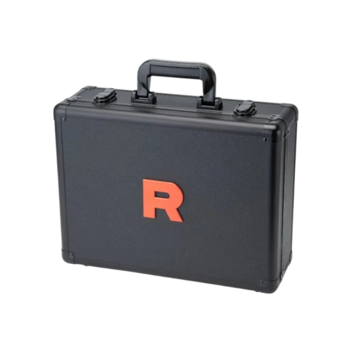 Maletín InspectorTCG Team Rocket Glory of Team SV10 negro con logo naranja, estuche metálico para cartas Pokémon