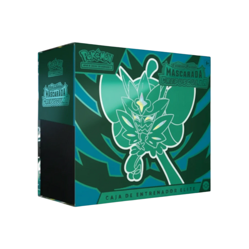 Caja de Entrenador Elite InspectorTCG Mascarade Crépusculaire de Pokémon TCG con diseño verde y Ogerpon