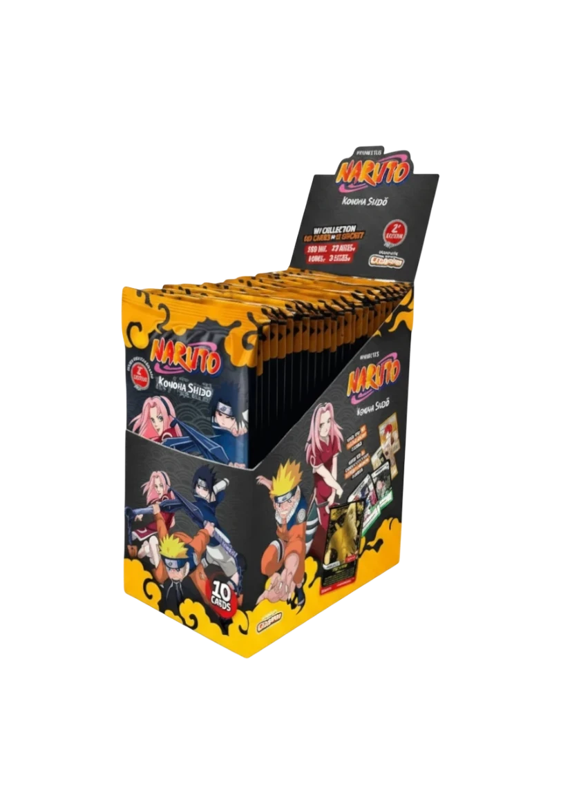 Caja de sobres Naruto First Set 2nd Edición de InspectorTCG con diseño naranja y personajes del anime