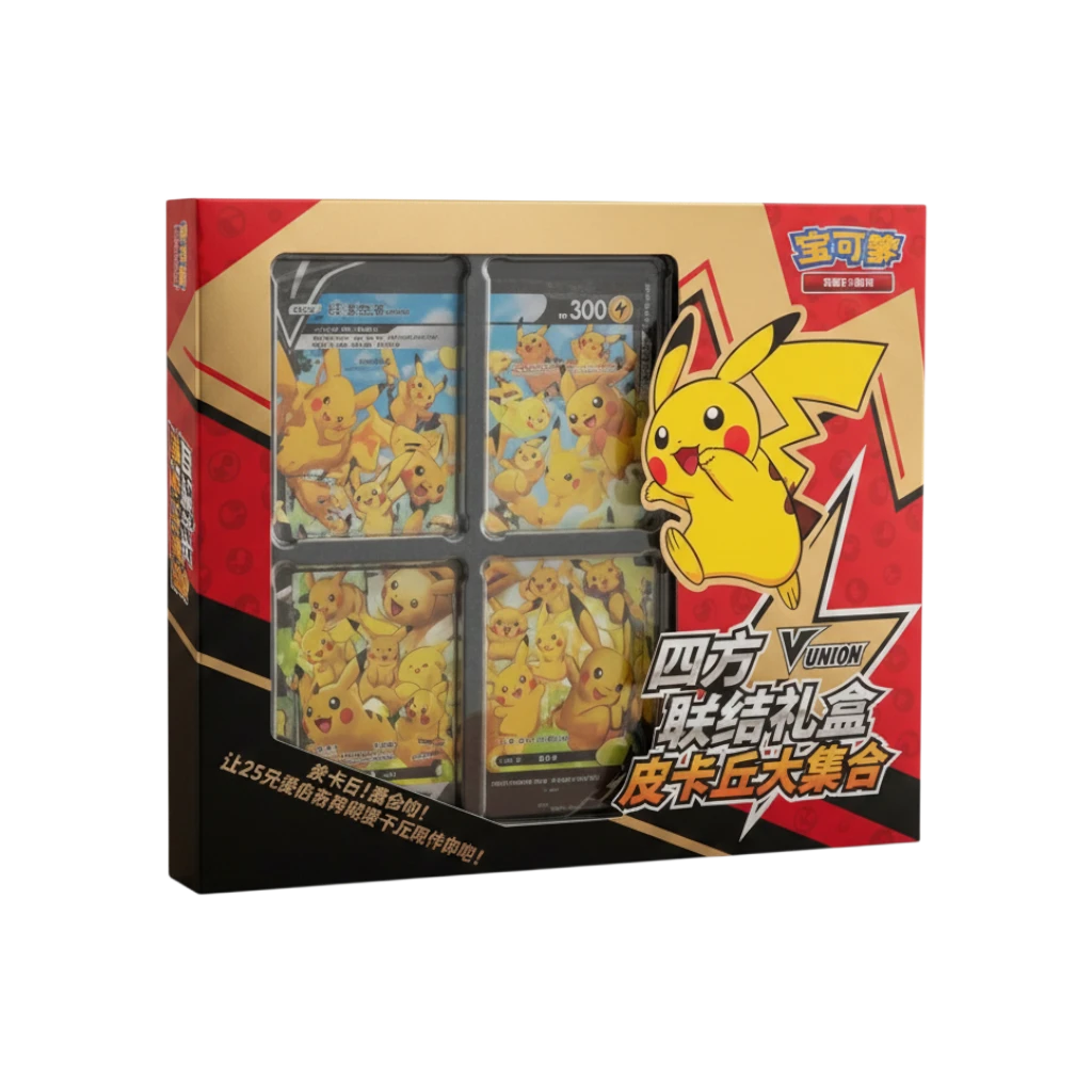Caja de coleccionista InspectorTCG Pokémon Pikachu V-Union con cuatro cartas que forman una imagen completa